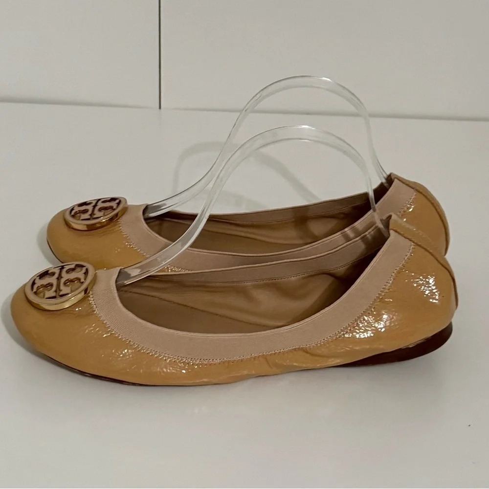 Tory Burch Caroline Ballerina Nude Beige Patent Leather Flats Size 10M